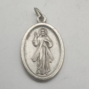 Divine Mercy Jesus I Trust In You Italy Oval Medal Pendant Silver Tone 7/8 Charm